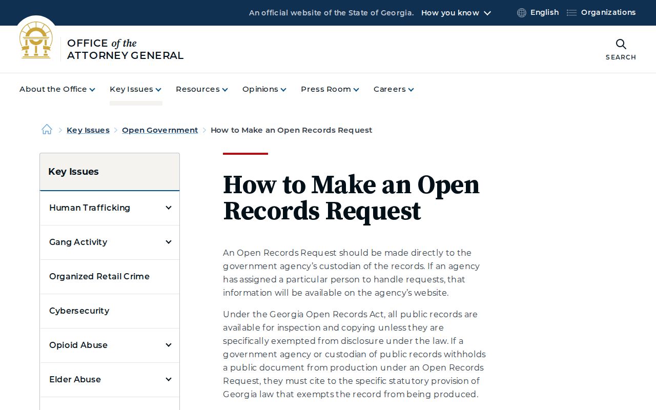 Georgia Attorney General guidance for making an open-records request