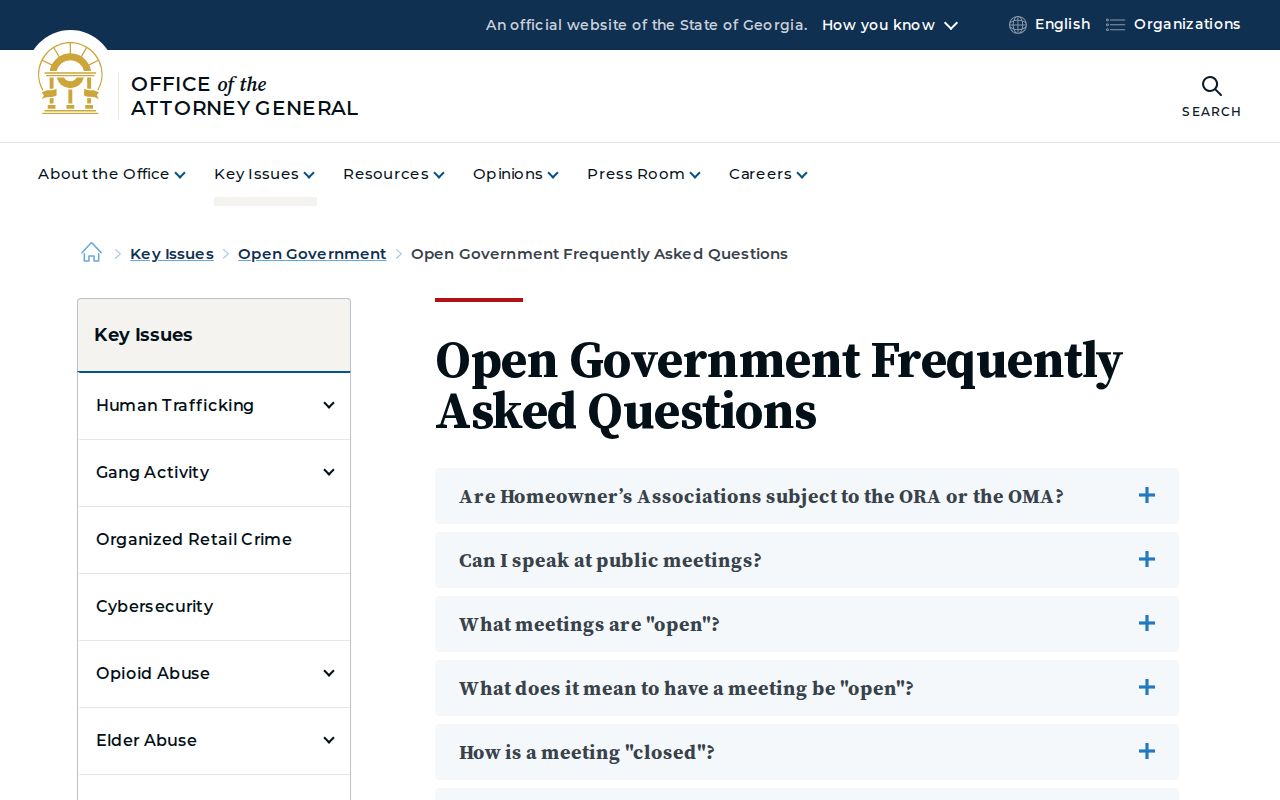 Georgia Attorney General open-government FAQ for arrest record requests