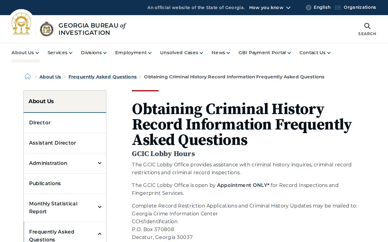 GBI official criminal-history record information FAQ
