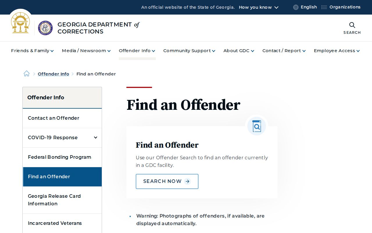 Georgia Department of Corrections offender locator for state custody