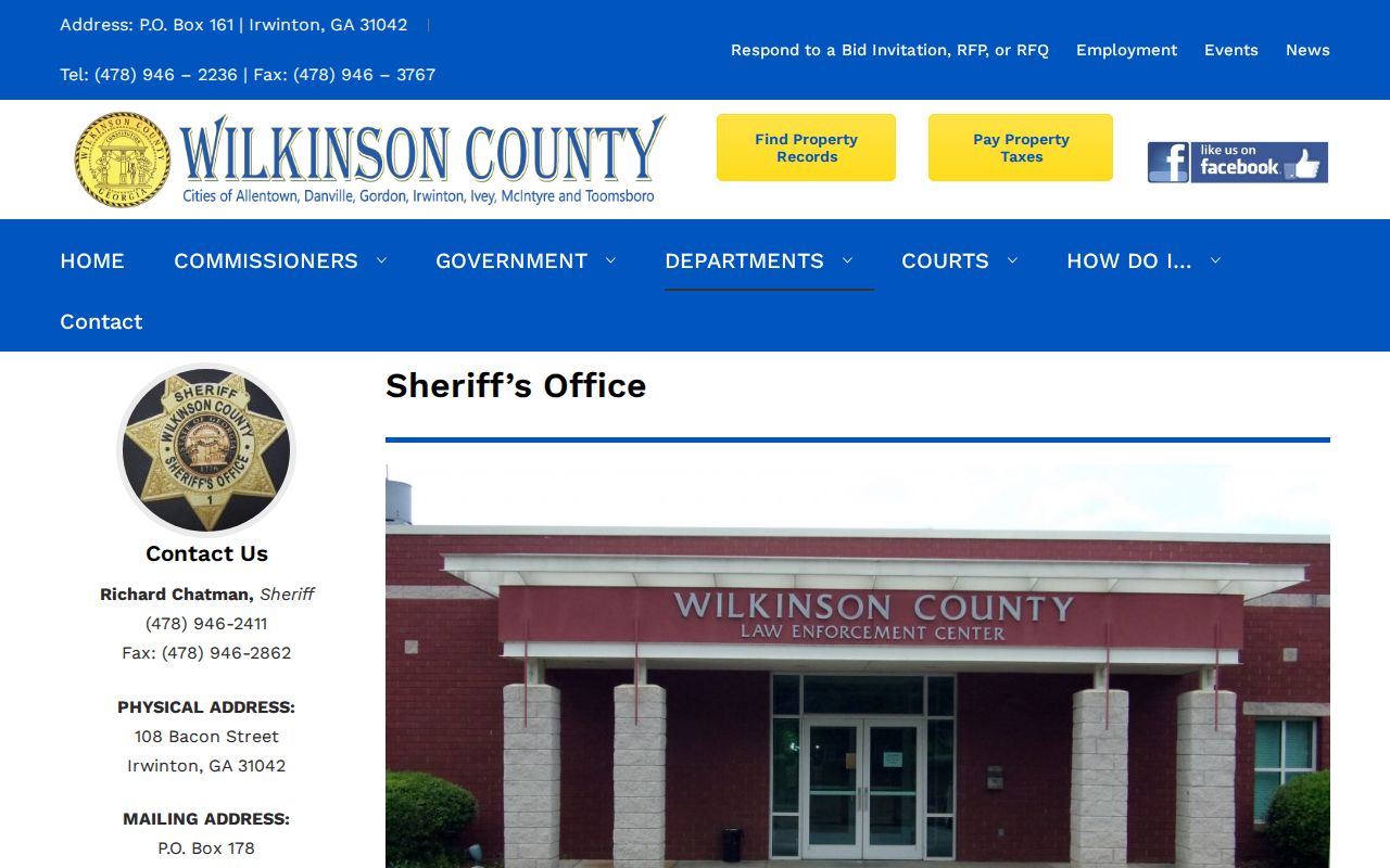 Wilkinson County Sheriff's Office and jail contact page