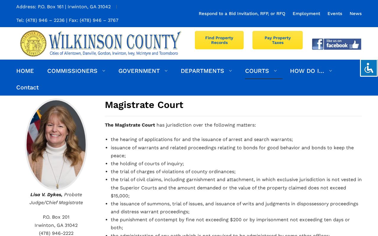 Wilkinson County Magistrate Court information page