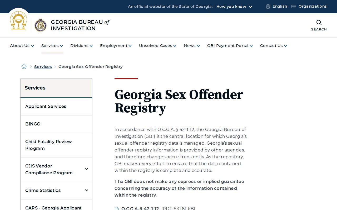 GBI Georgia Sex Offender Registry service hub