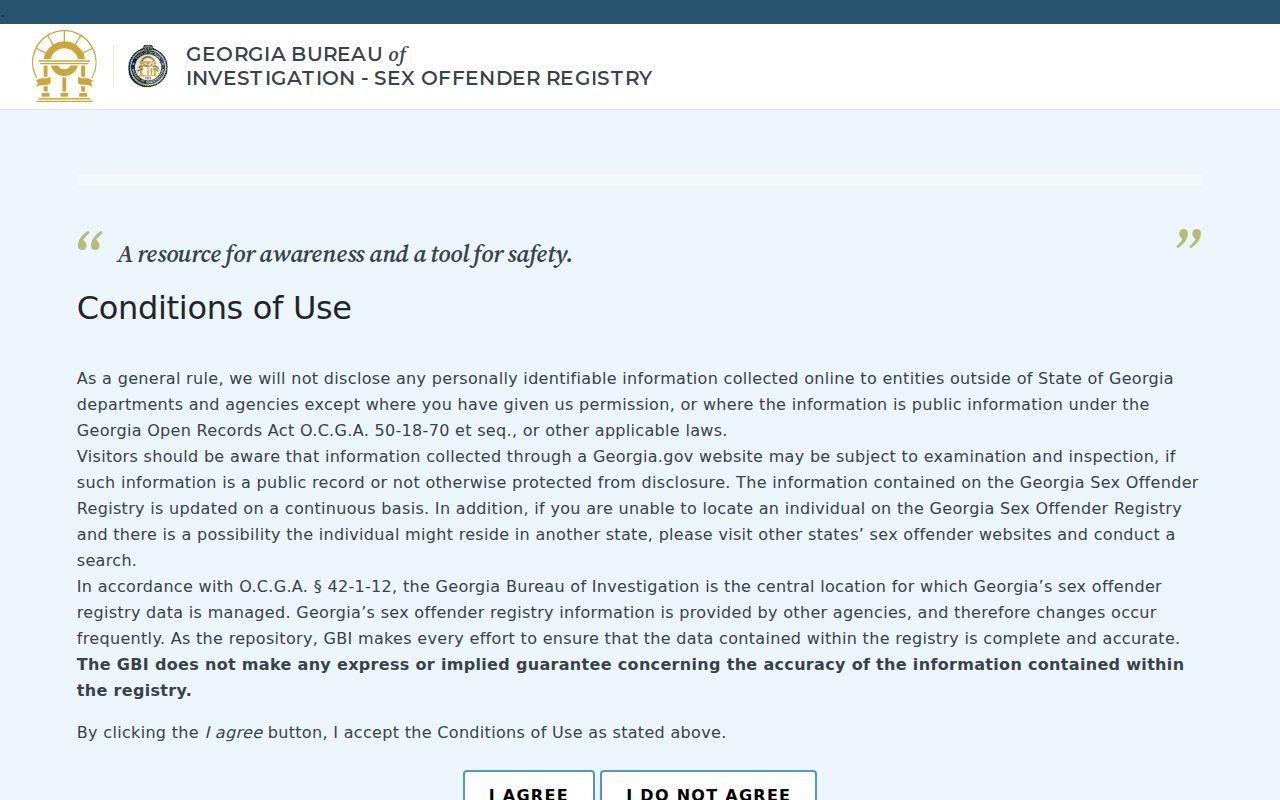Georgia public sex offender registry conditions and search entry